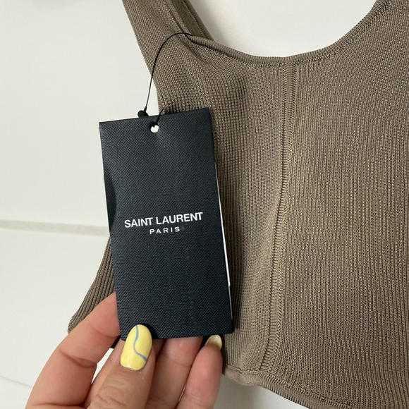 SAINT LAURENT NEW Ribbed Cropped Tank Top Bralette 100% Silk Size Medium $1290 - Picture 5 of 8
